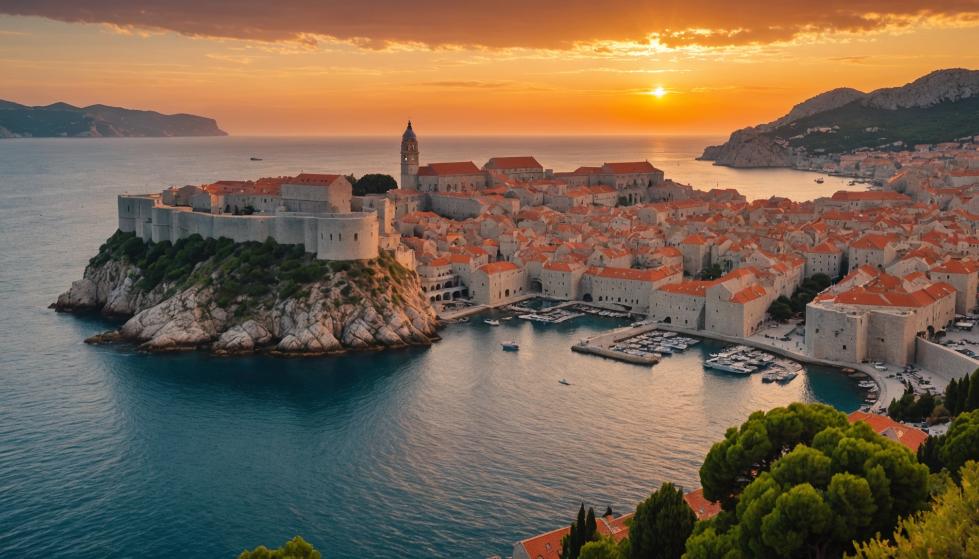 paysage côtier croate avec mer et falaises  
village pittoresque au bord de l'eau en Croatie