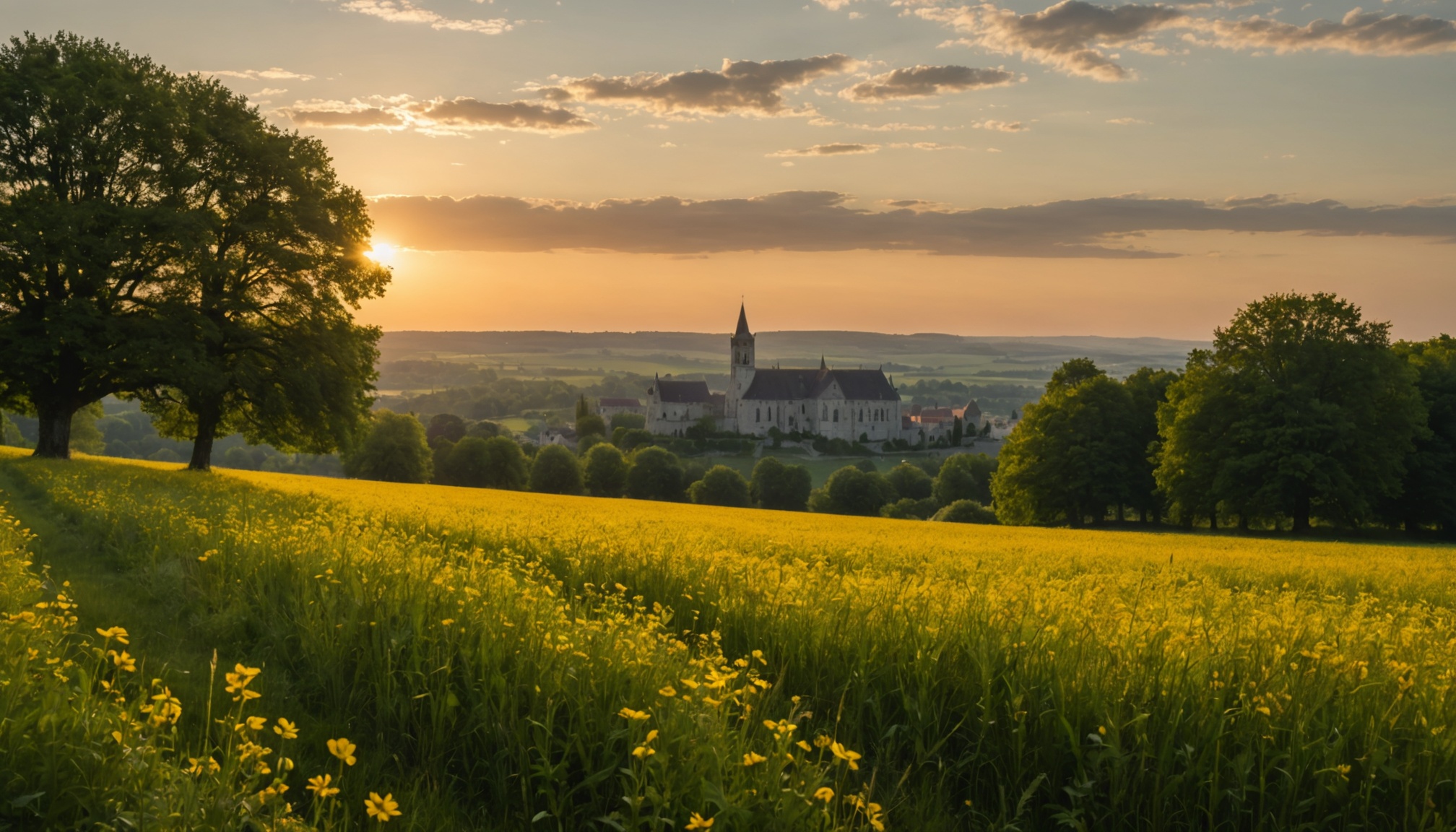 Paysage évoquant un voyage à travers l'histoire européenne  
Scène inspirante d'une aventure sur les routes du passé