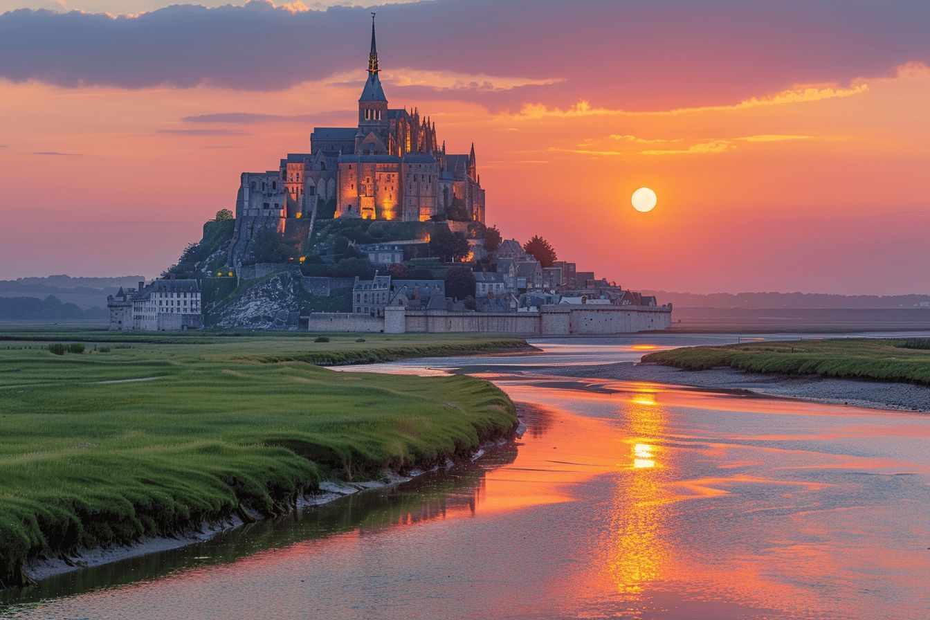 Plages normandes et Mont-Saint-Michel en arrière-plan  
Vues côtières de Normandie avec le Mont-Saint-Michel