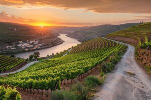 Paysage de vignobles et routes sinueuses à Porto